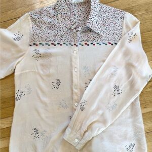 Chic Cream Patterned Women's Blouse